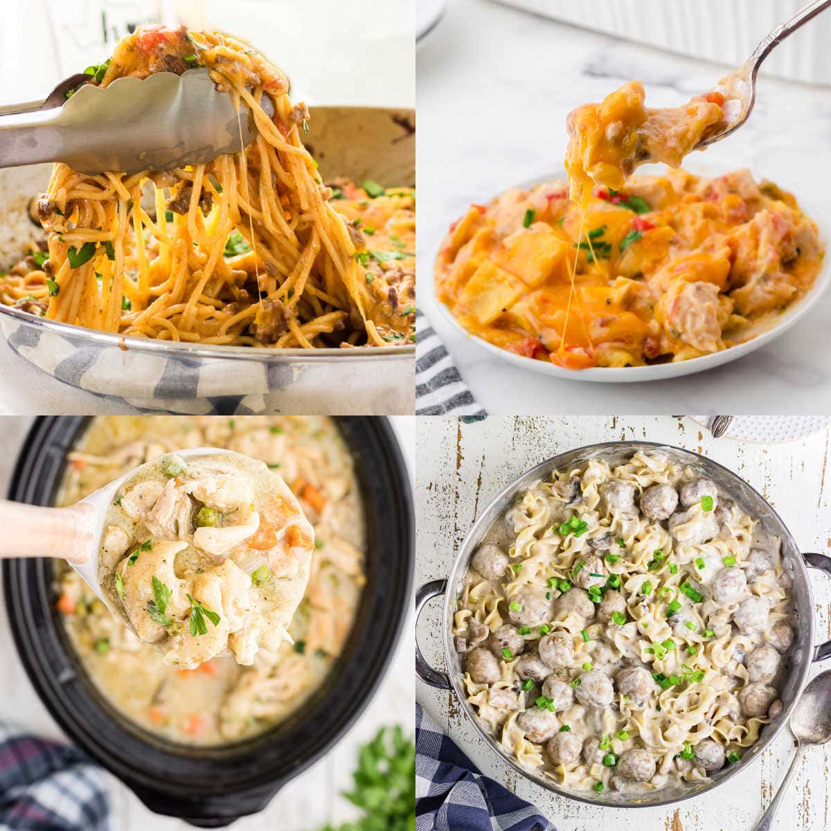 A collage of recipes that have been made with cream of chicken soup.