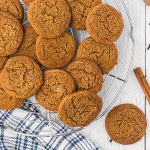 View of a pile of the finished molasses cookies.