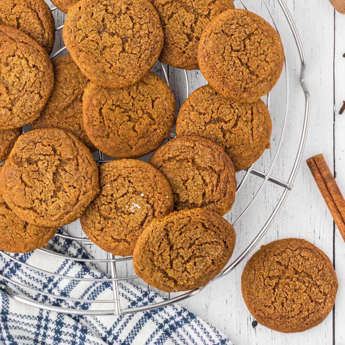 View of a pile of the finished molasses cookies.