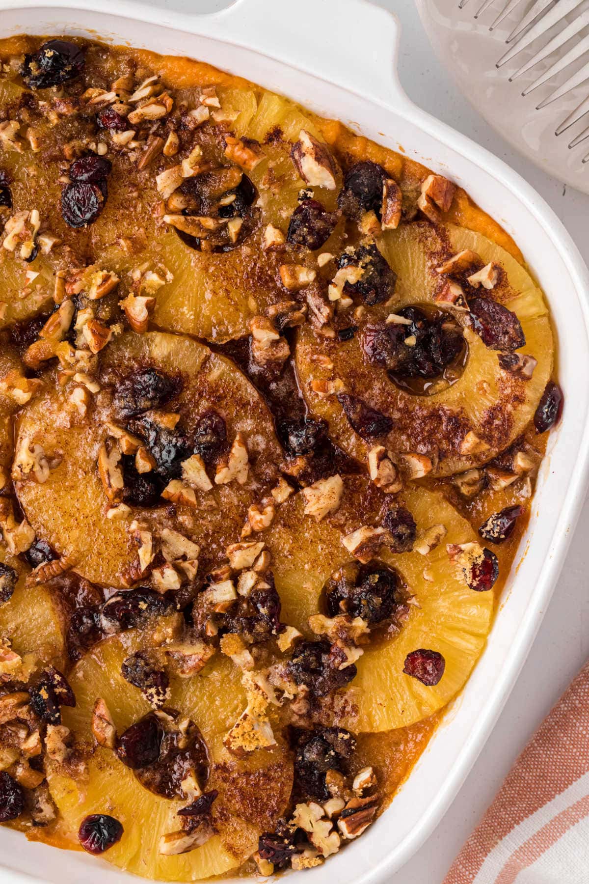 Sweet potato pineapple casserole in a dish.