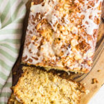 Overhead view of Hawaiian banana bread with text overlay for Pinterest.