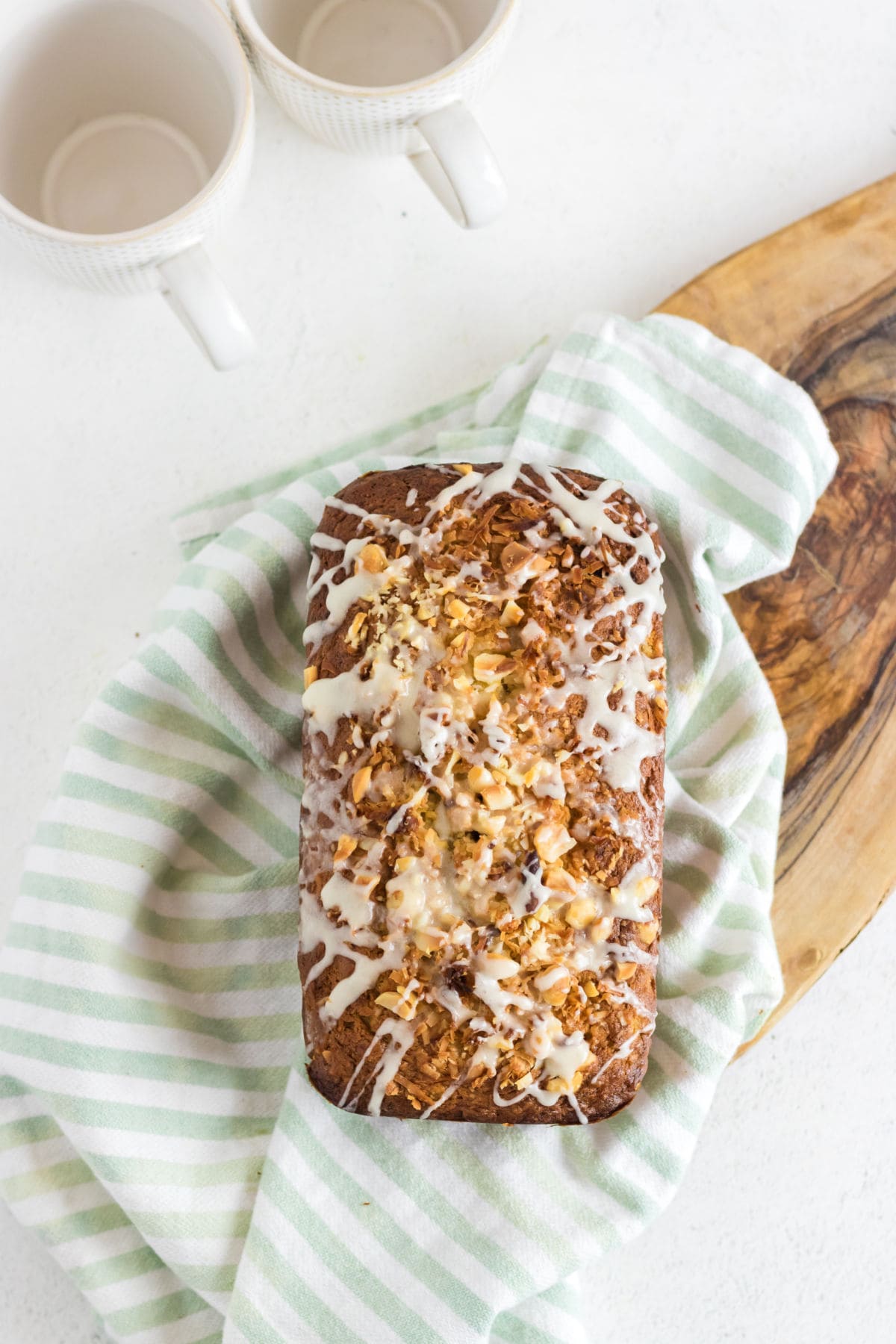 Unsliced loaf of Hawaiian banana bread straight out of the oven.