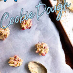 Pinterest pin showing cookie dough on a baking sheet with title text overlay.