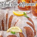 A pound cake with title text overlay for Pinterest.
