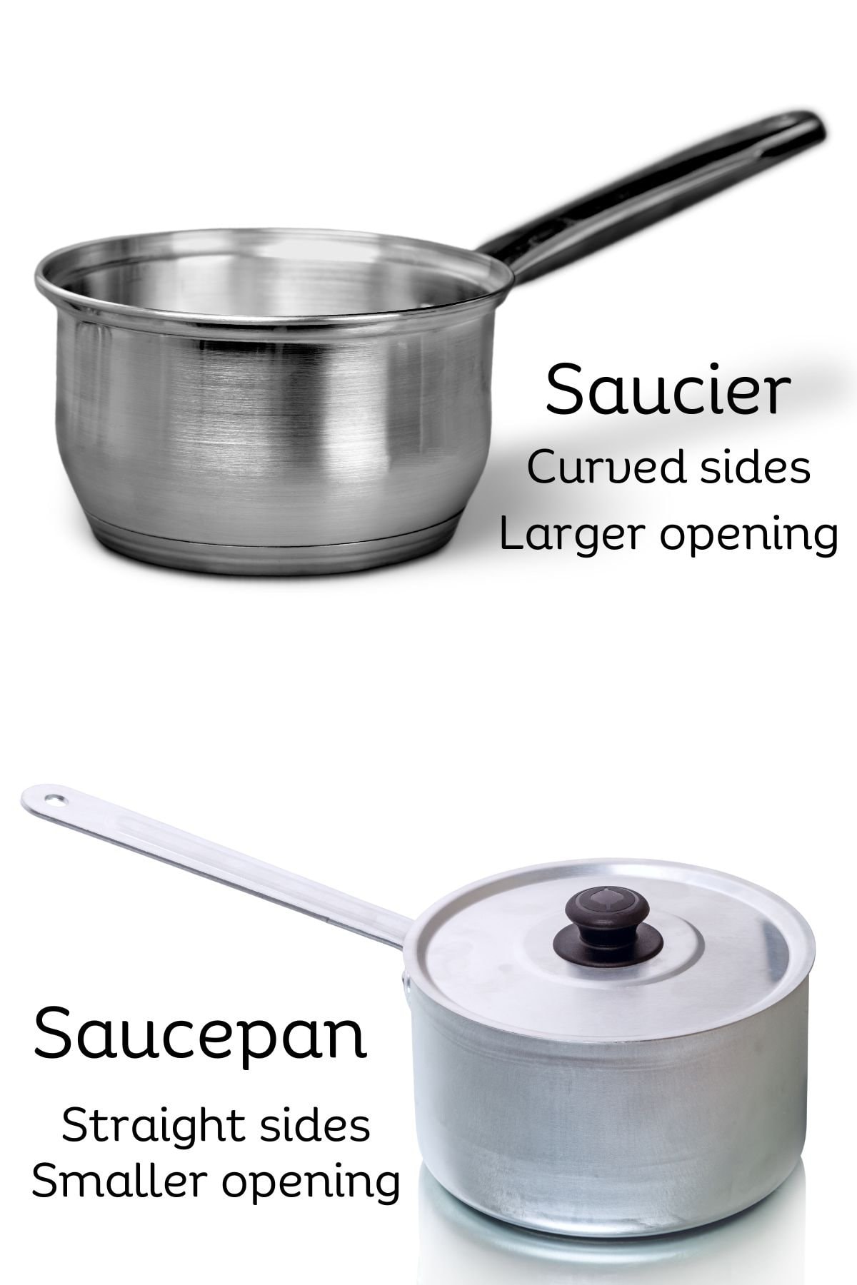 An image comparison of saucepans and sauciers.