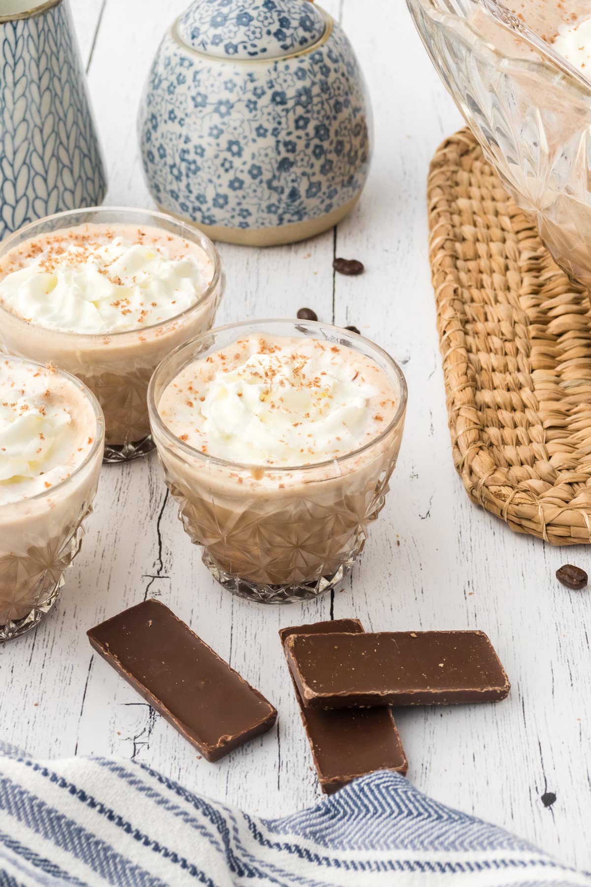 3 glasses of creamy coffee punch with whipped cream on top.