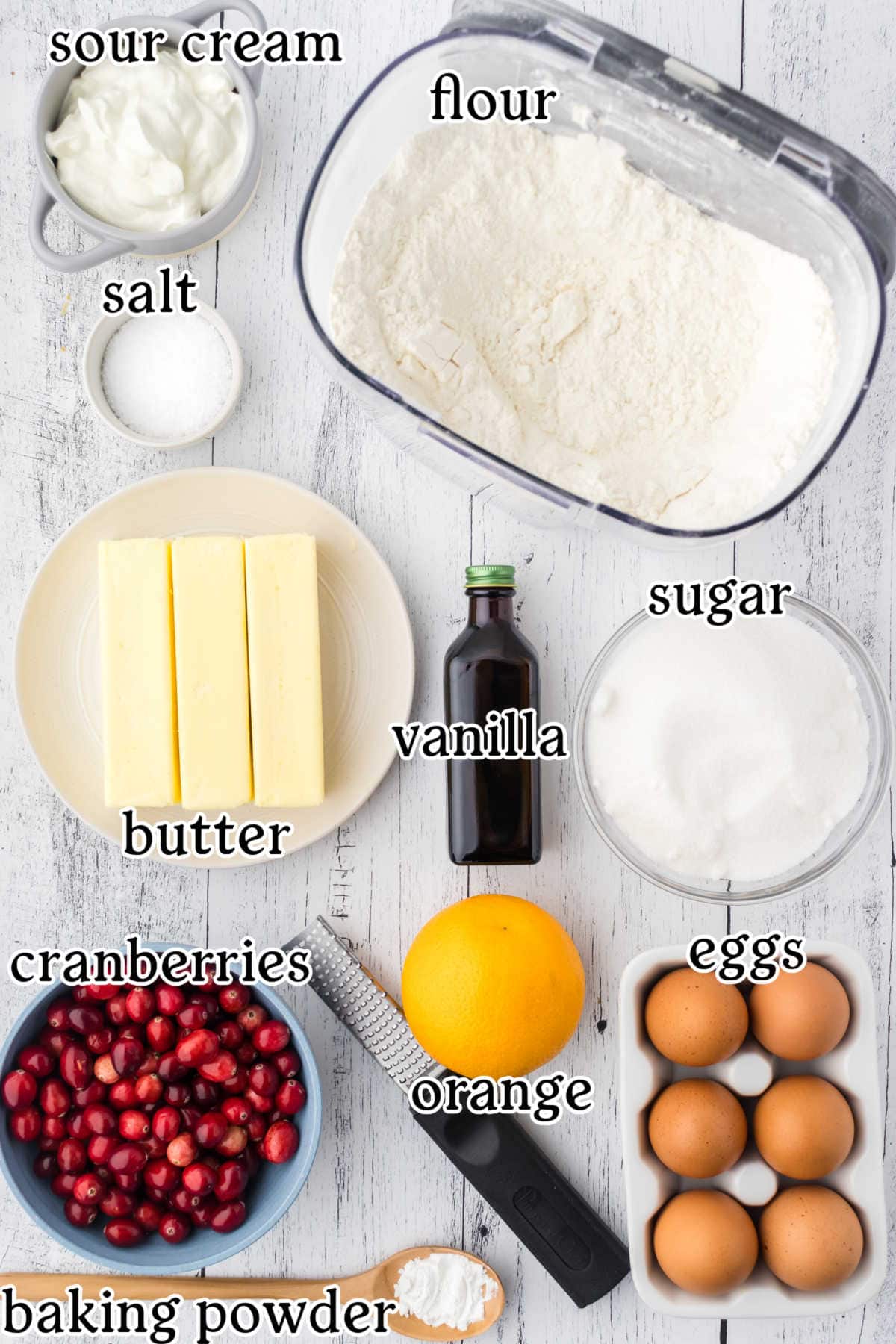 An overhead view of the ingredients with text overlay on a white background.