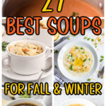 A collage of soup images with a title text overlay for Pinterest.