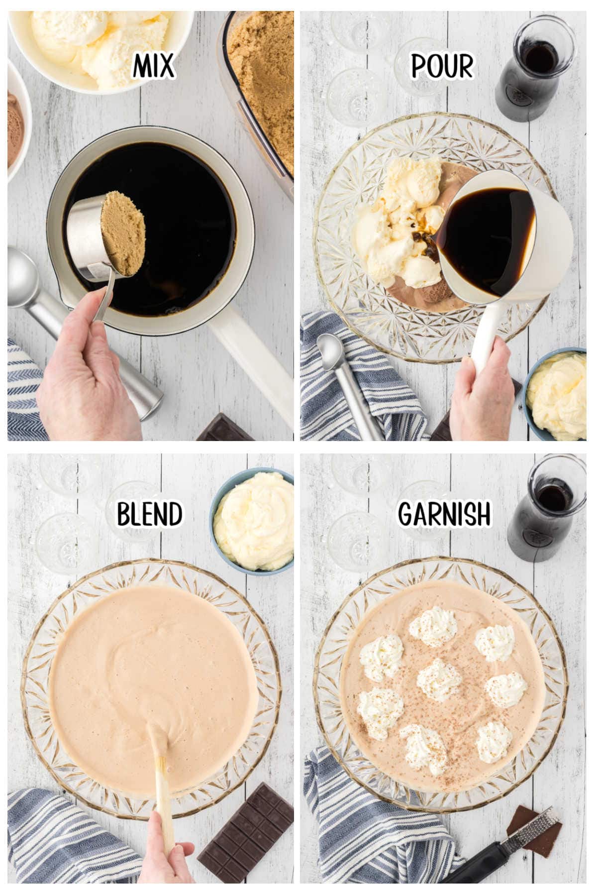 Step by step images showing how to make coffee punch.
