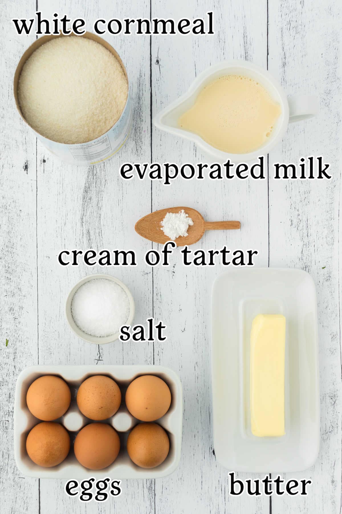 An overhead image with text overlay of the main recipe ingredients.