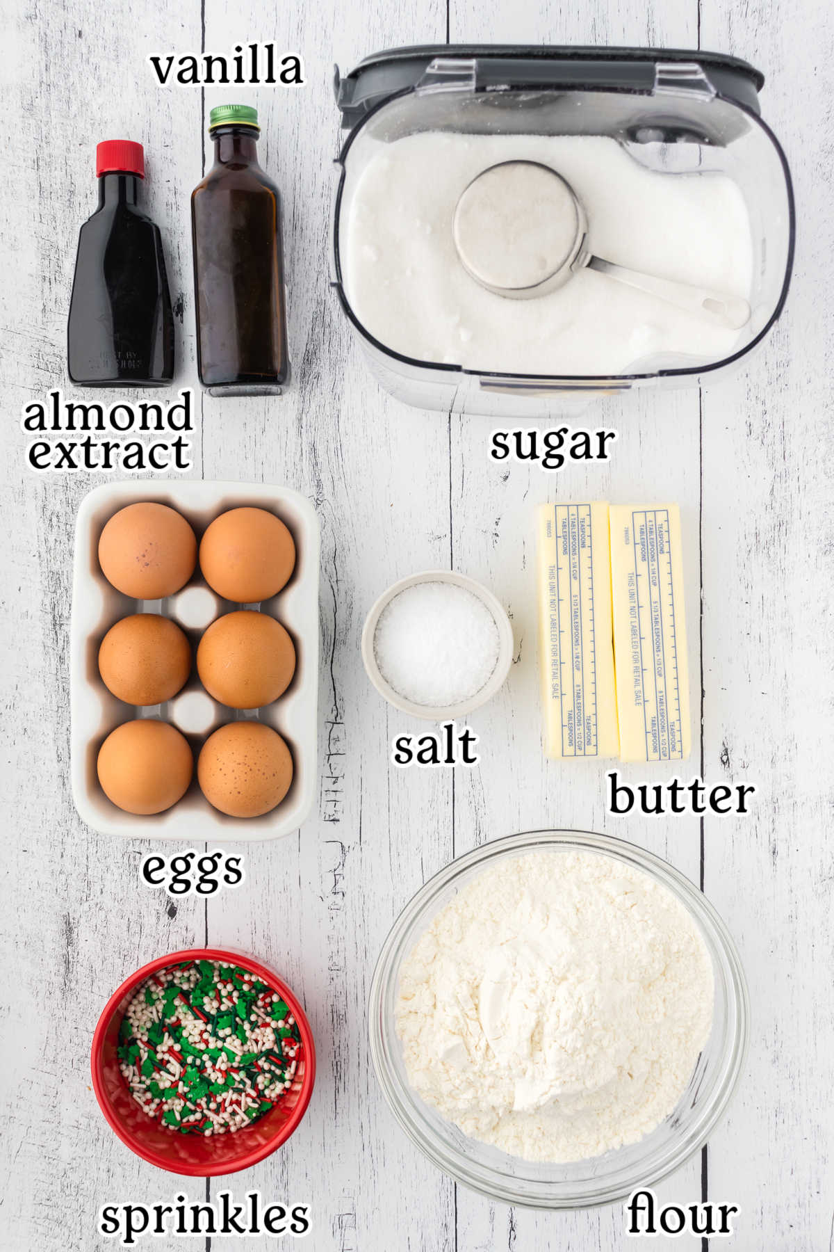 An overhead image with text overlay of the recipe ingredients.