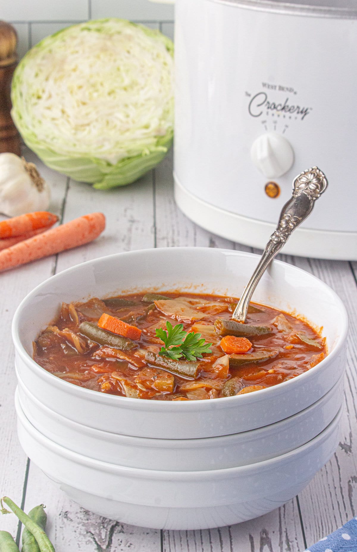 A bowl filled with 0-point weight watchers cabbage soup.