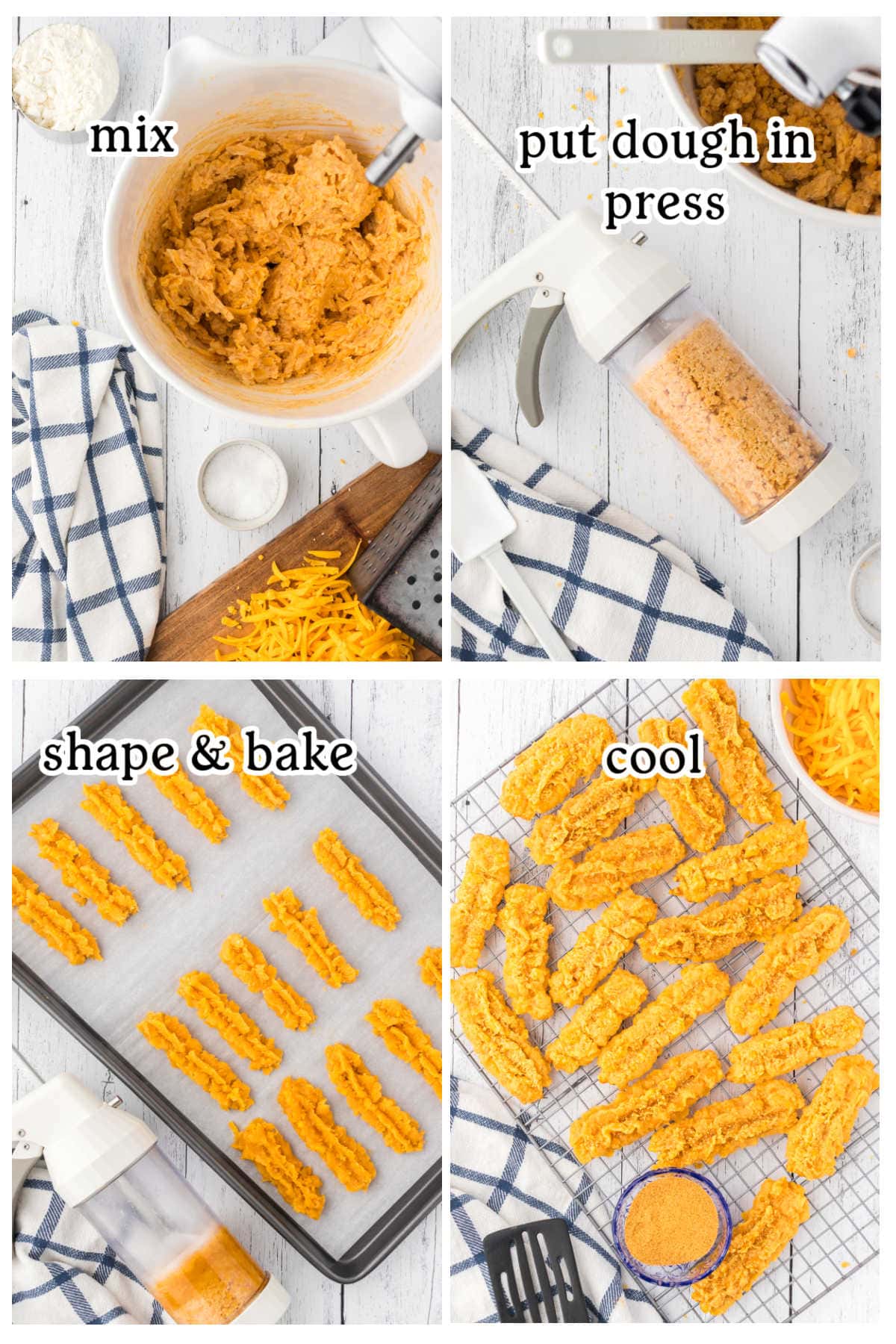 Four overhead images in a grid with text overlay, depicting the recipe steps.