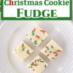Overhead view of white fudge candy o a plate.