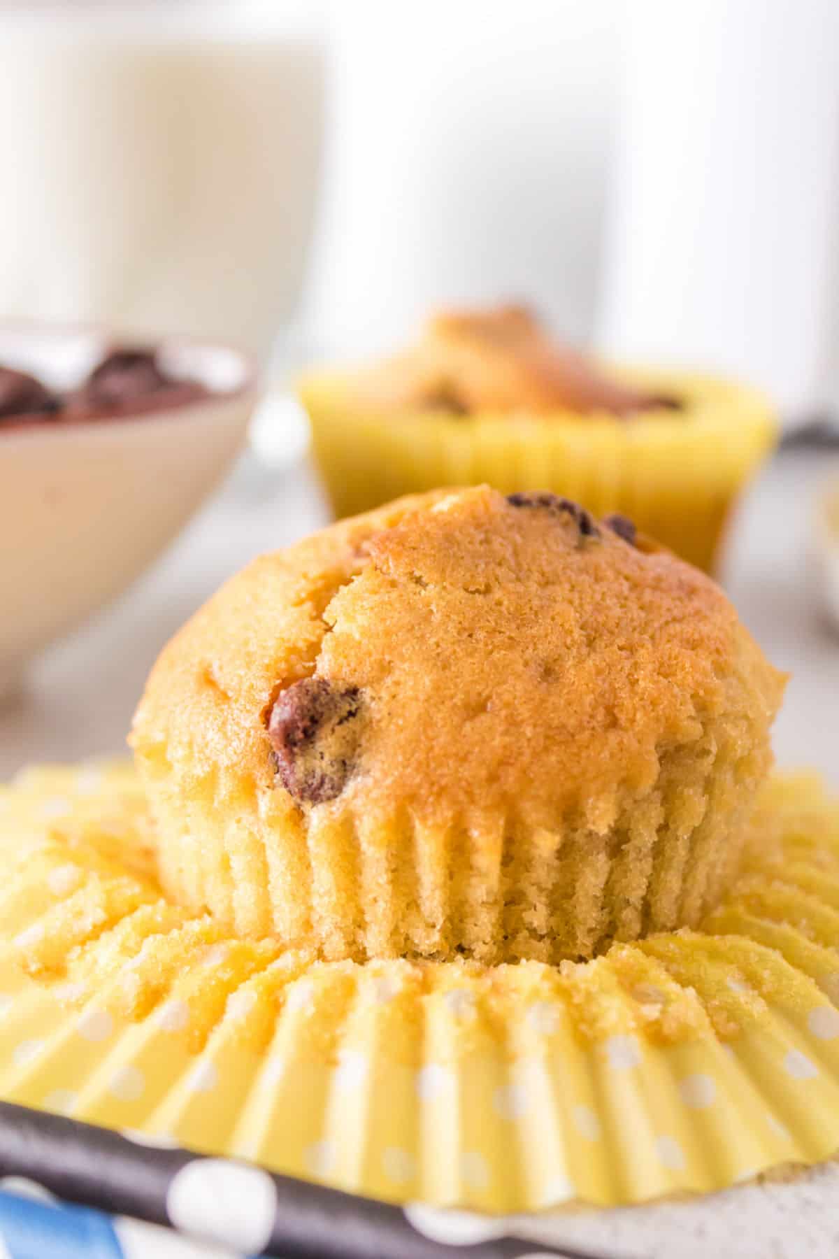 Golden brown chocolate chip muffin fresh from the air fryer.