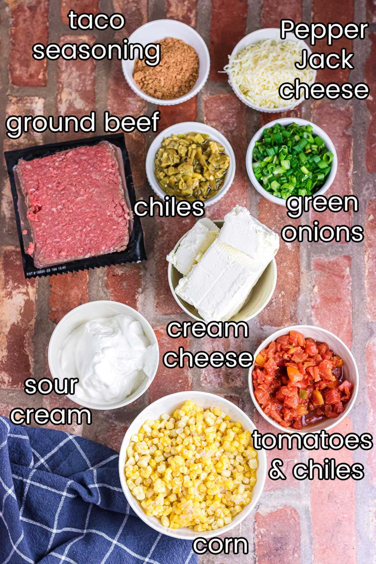 labeled ingredients for baked cowboy dip.