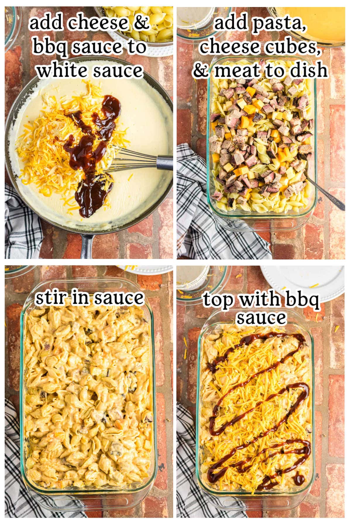 Four overhead images with text overlay depicting the main recipe steps.