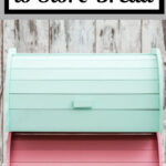 A pink and a green bread box stacked on top of eachother with a title text overlay for Pinterest.