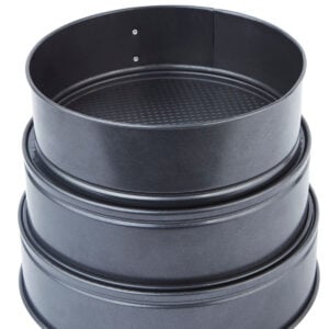 A stack of different sized baking pans.