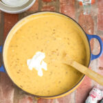 Add the sour cream into the soup.