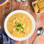Overhead view of the soup in a bowl.