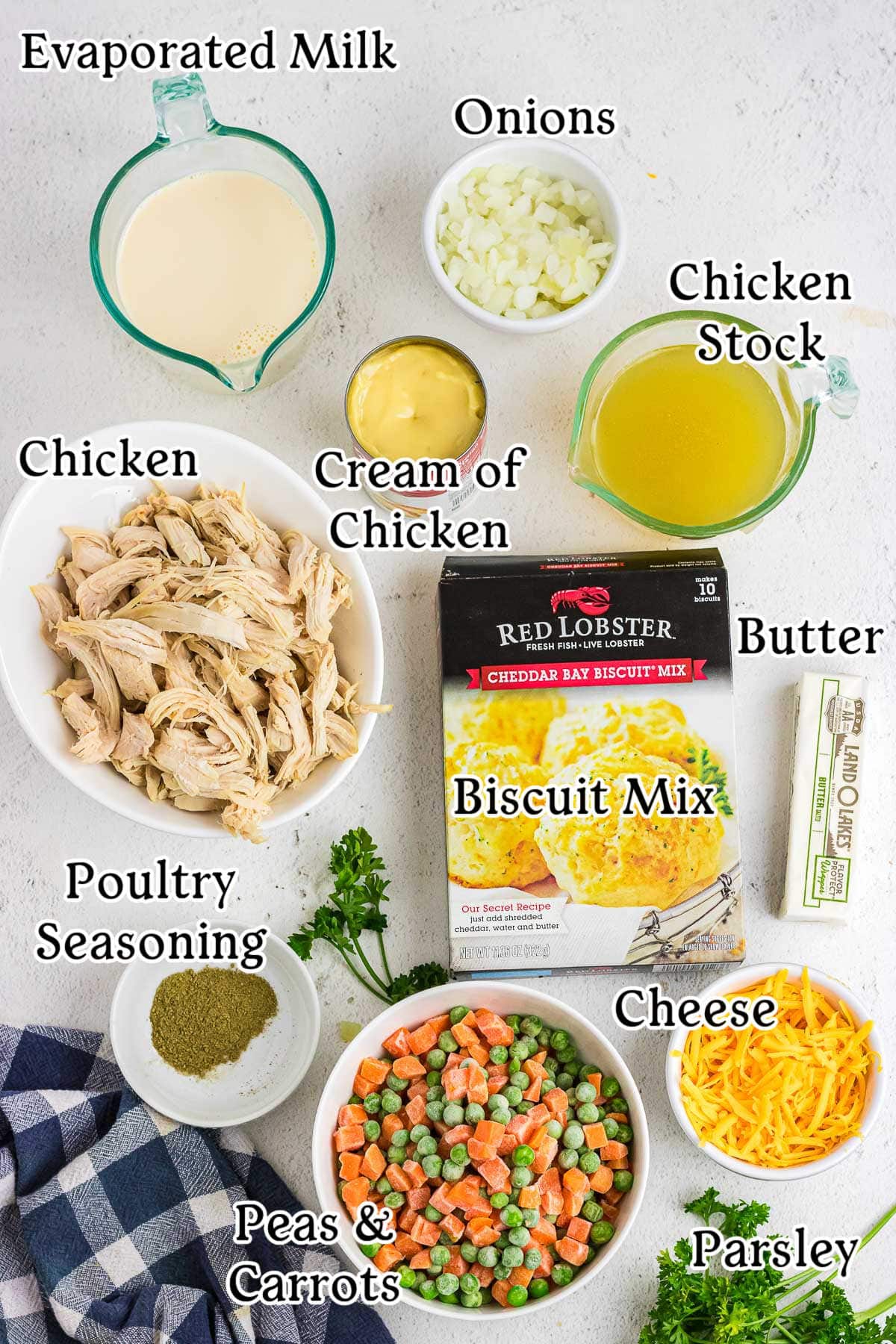 An overhead image of the raw recipe ingredients with text overlay.