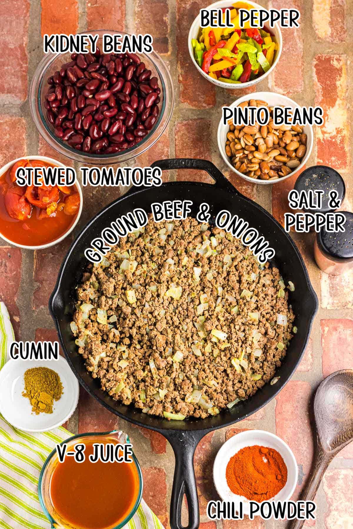 A photo of the chili recipe ingredients with text overlay.