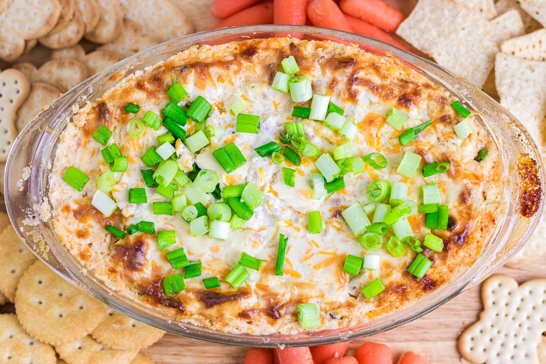 An overhead view of Mississippi sin dip in a glass baking dish.