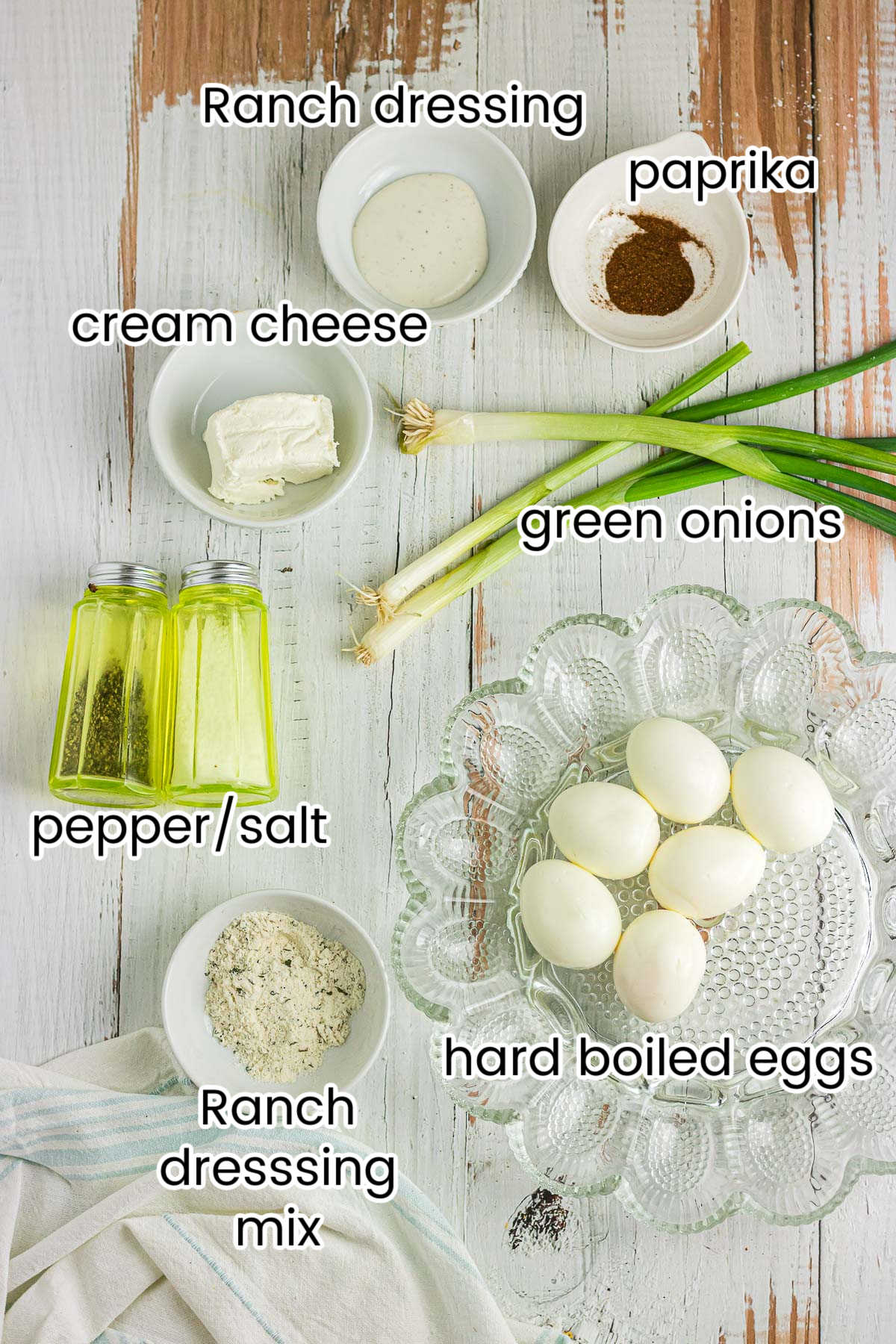An overhead photo with text overlay of the recipe ingredients.