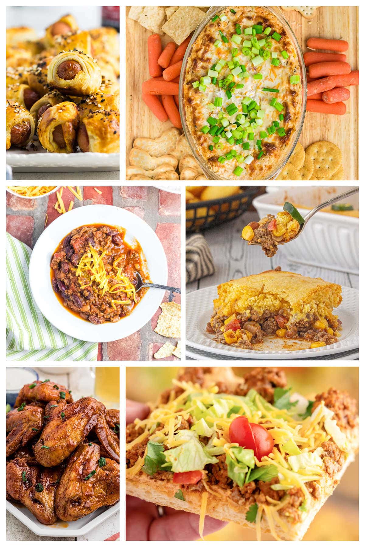 A collage of images from the Super Bowl tailgating recipes in this article.