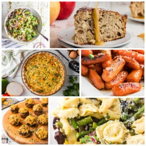 Collage of side dishes showing what to serve with quiche.