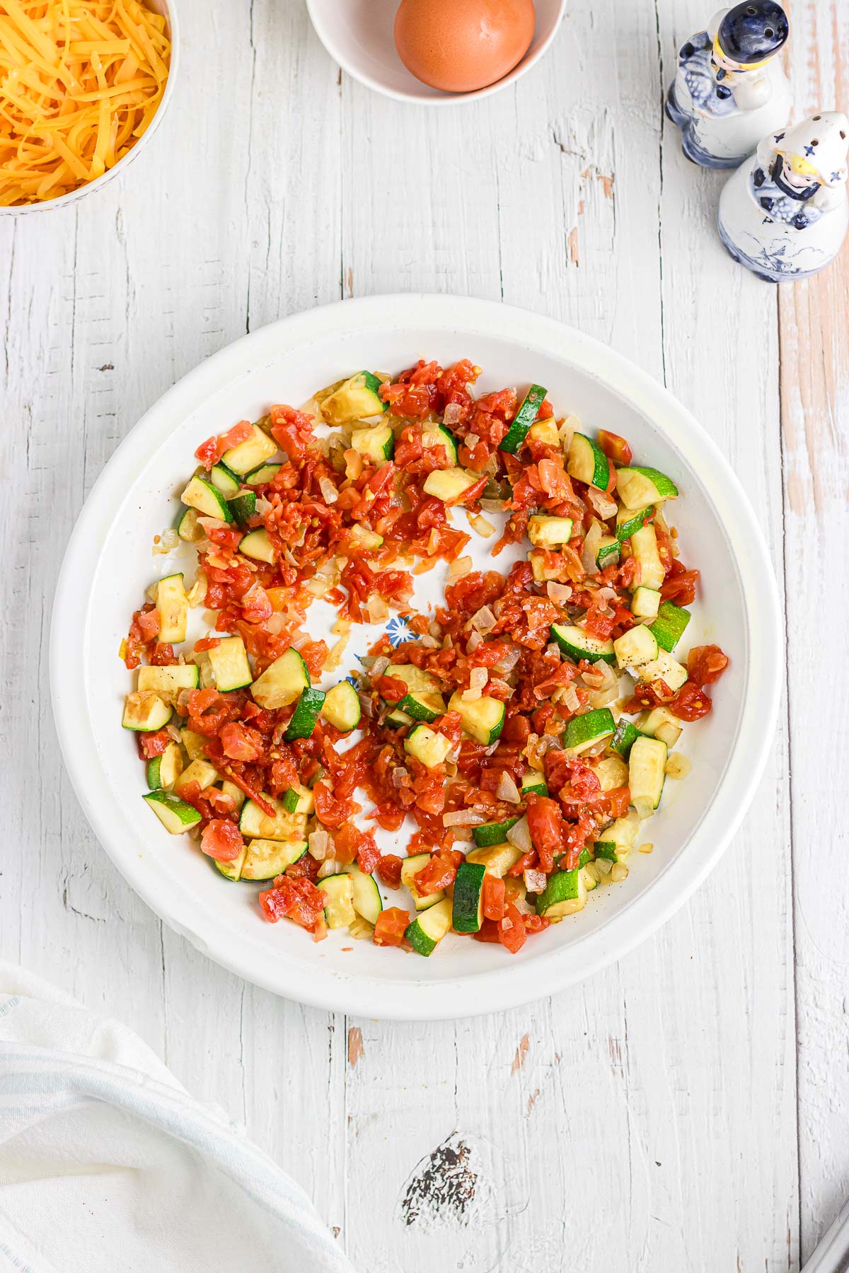 vegetables in the bottom of a pie plate.