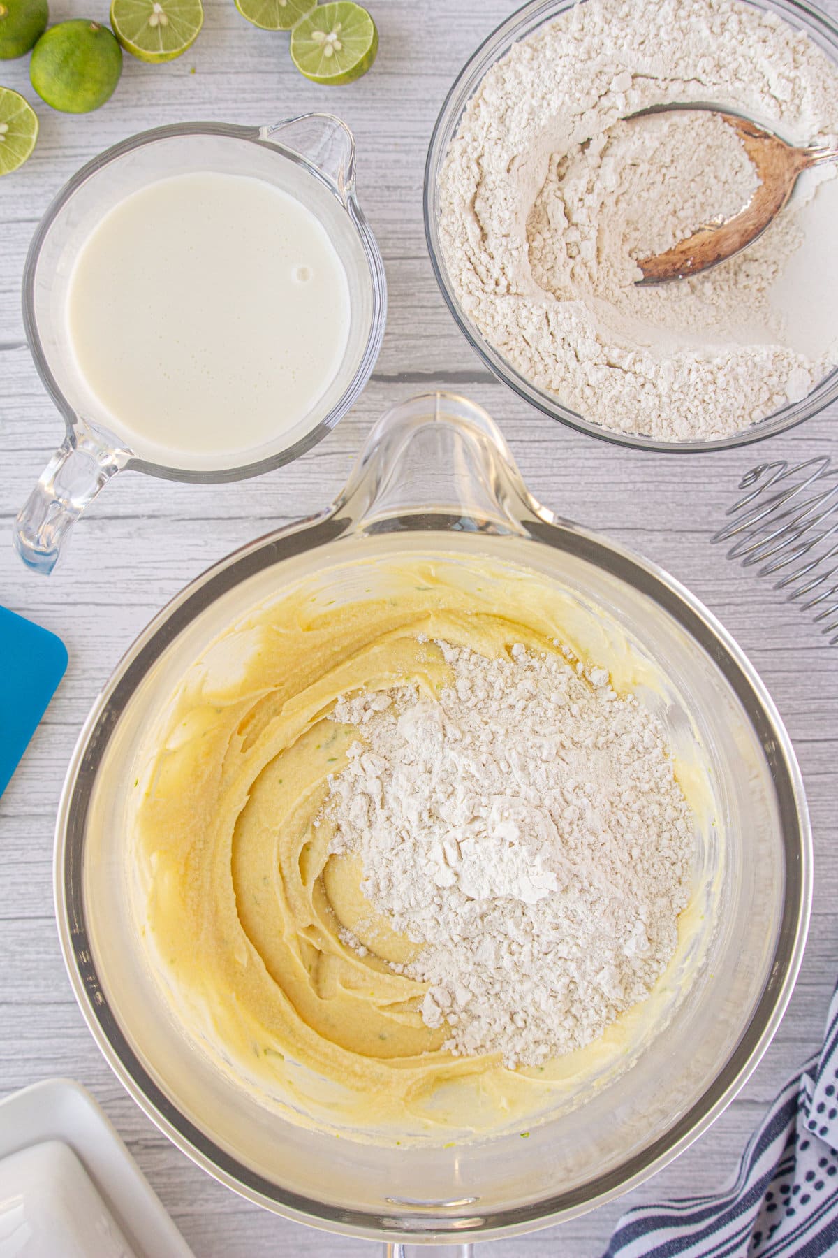 Adding flour into the butter mixture.