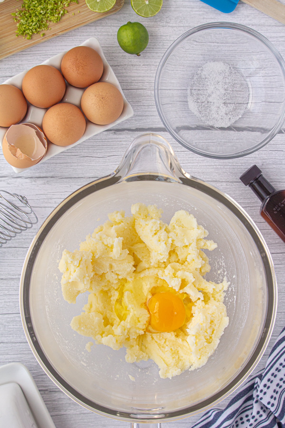 Creaming the butter and eggs.