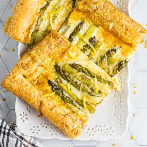 Overhead view of the asparagus tart.