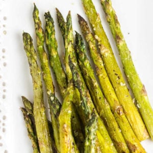 Closeup of roasted asparagus.