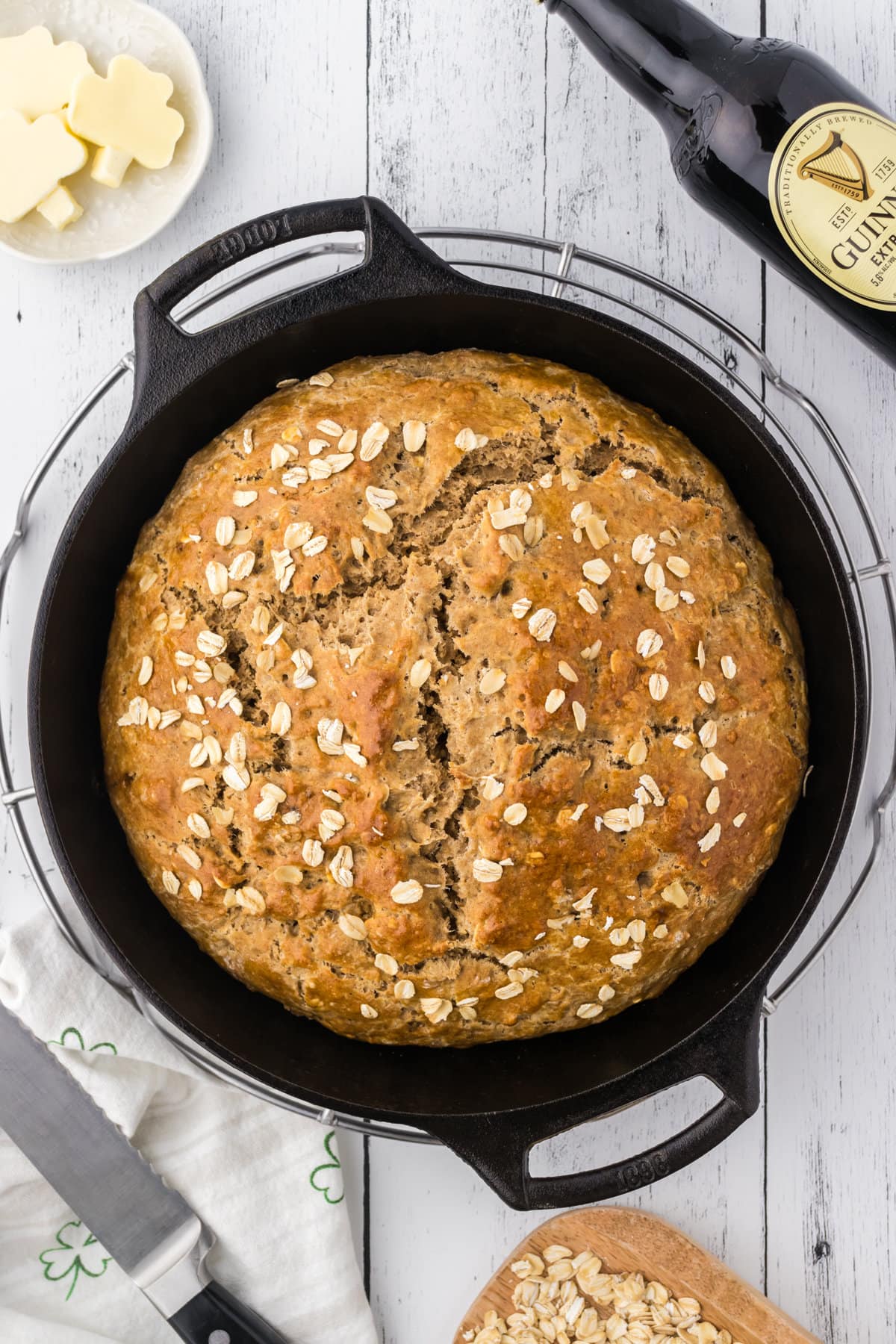 Overhead view of finished loaf of Guinness Irish Soda bread.