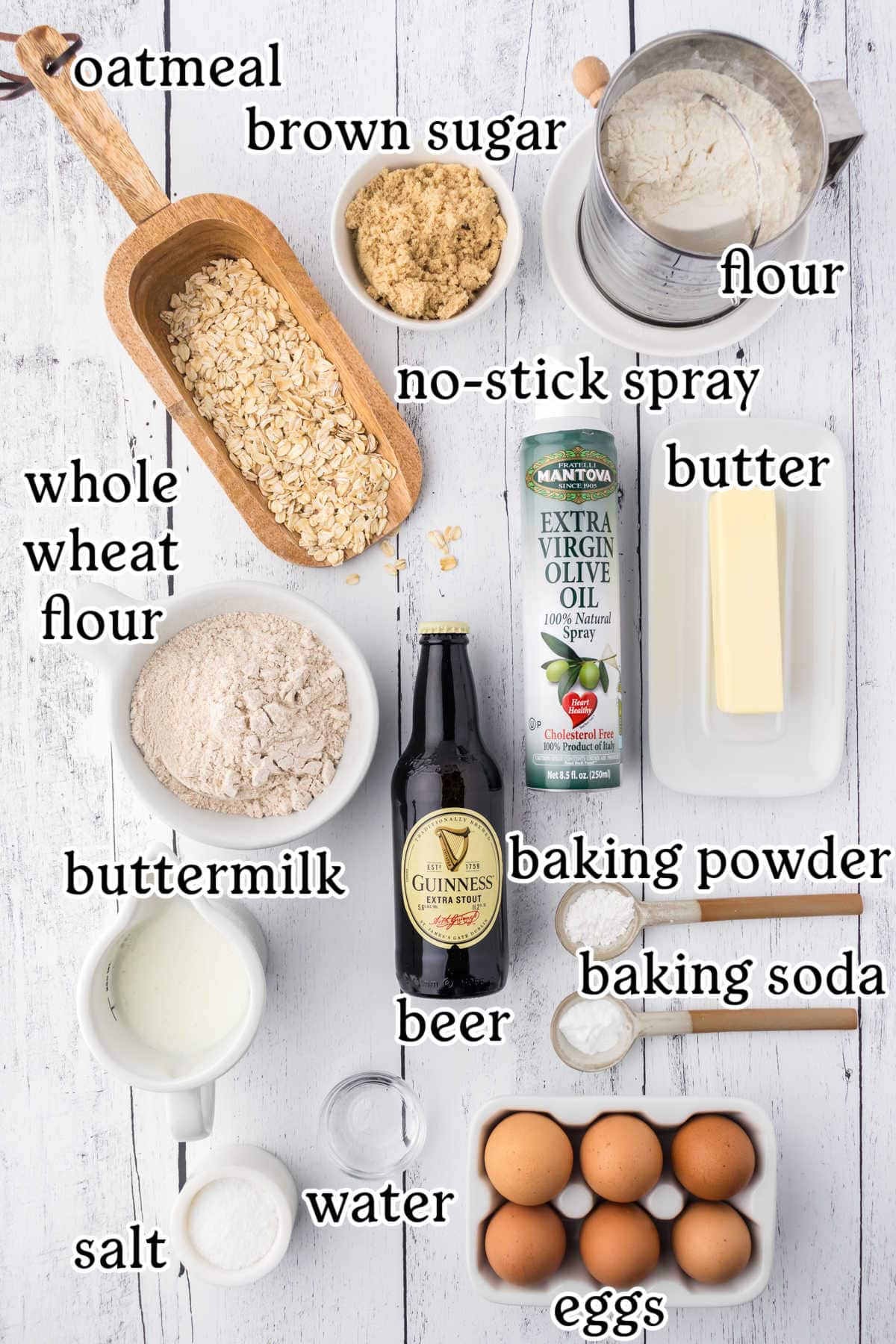 Labeled ingredients for Guinness Irish soda bread.