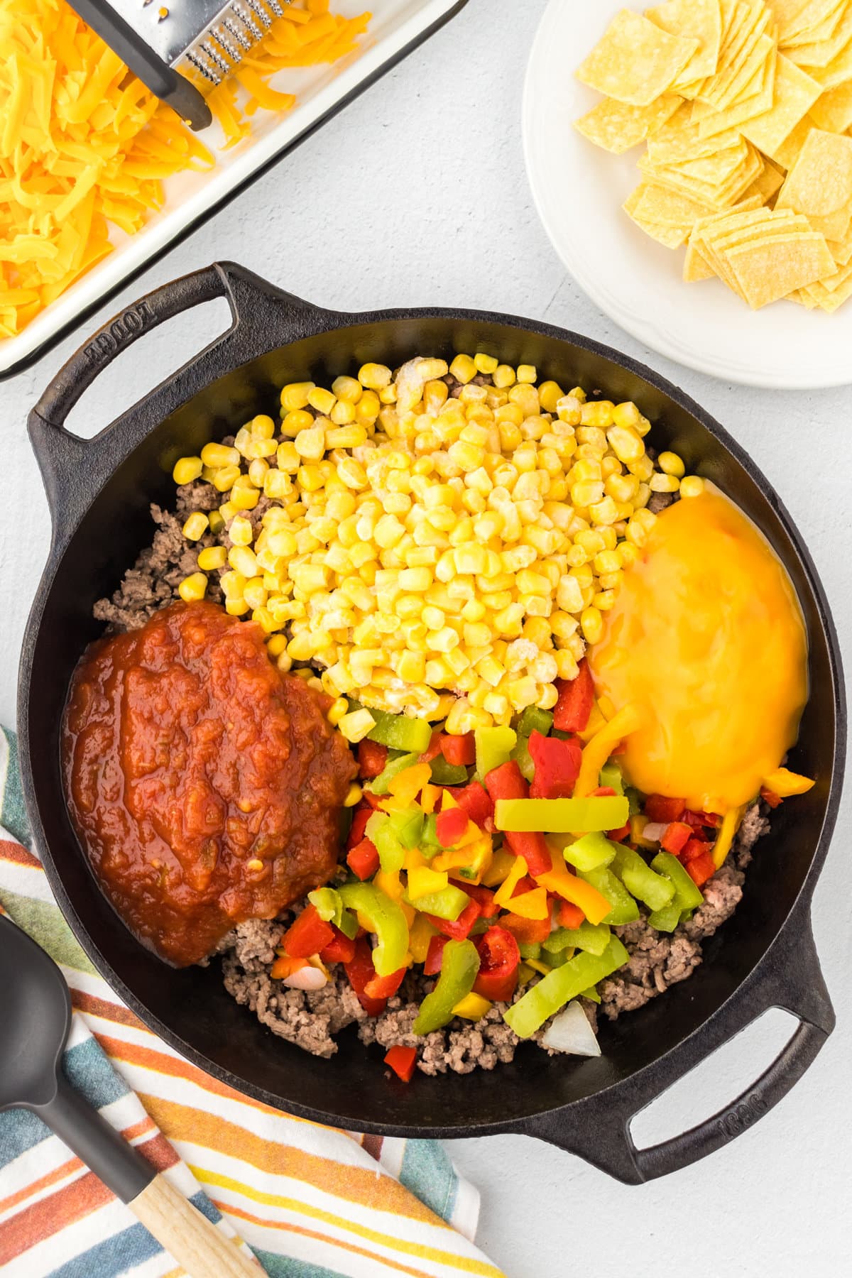 The recipe ingredients in a large skillet.