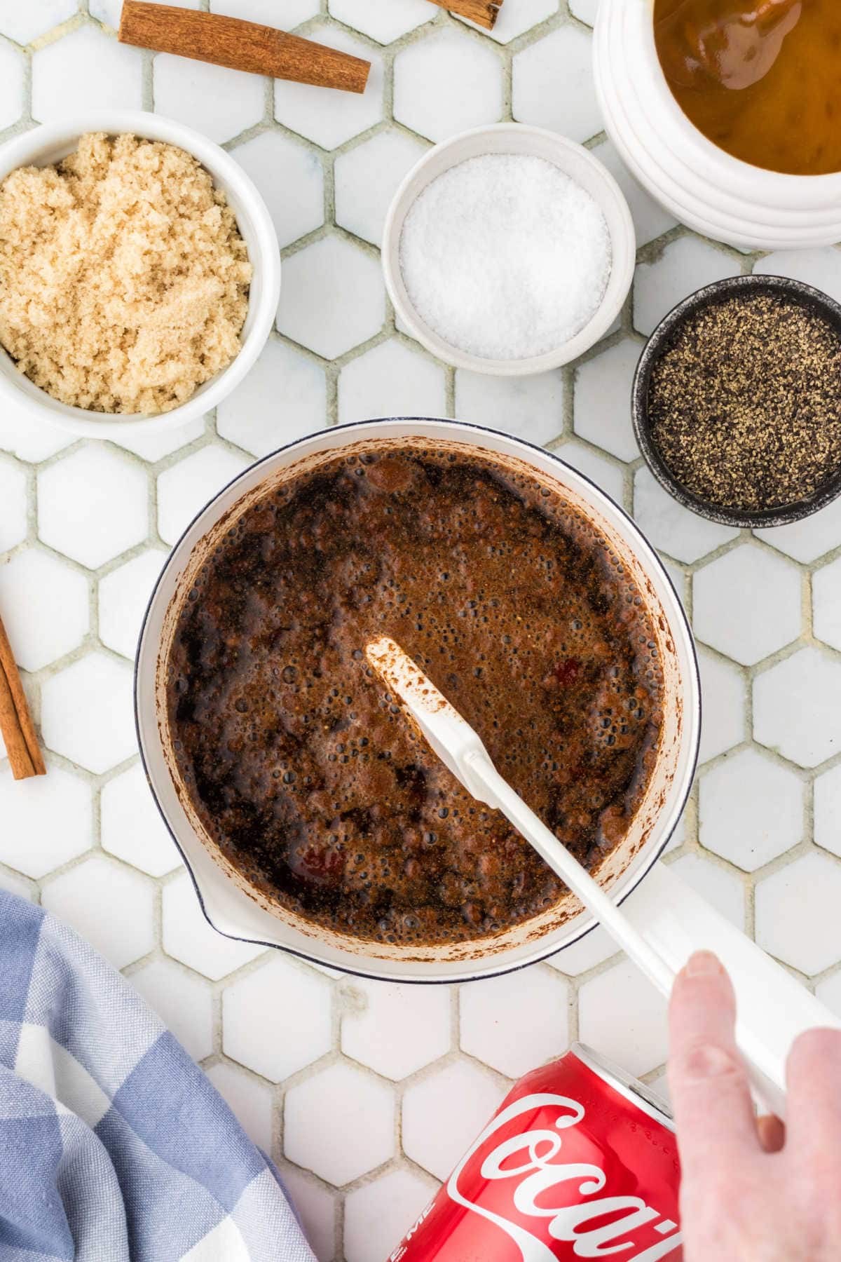 Glaze ingredients being mixed together.