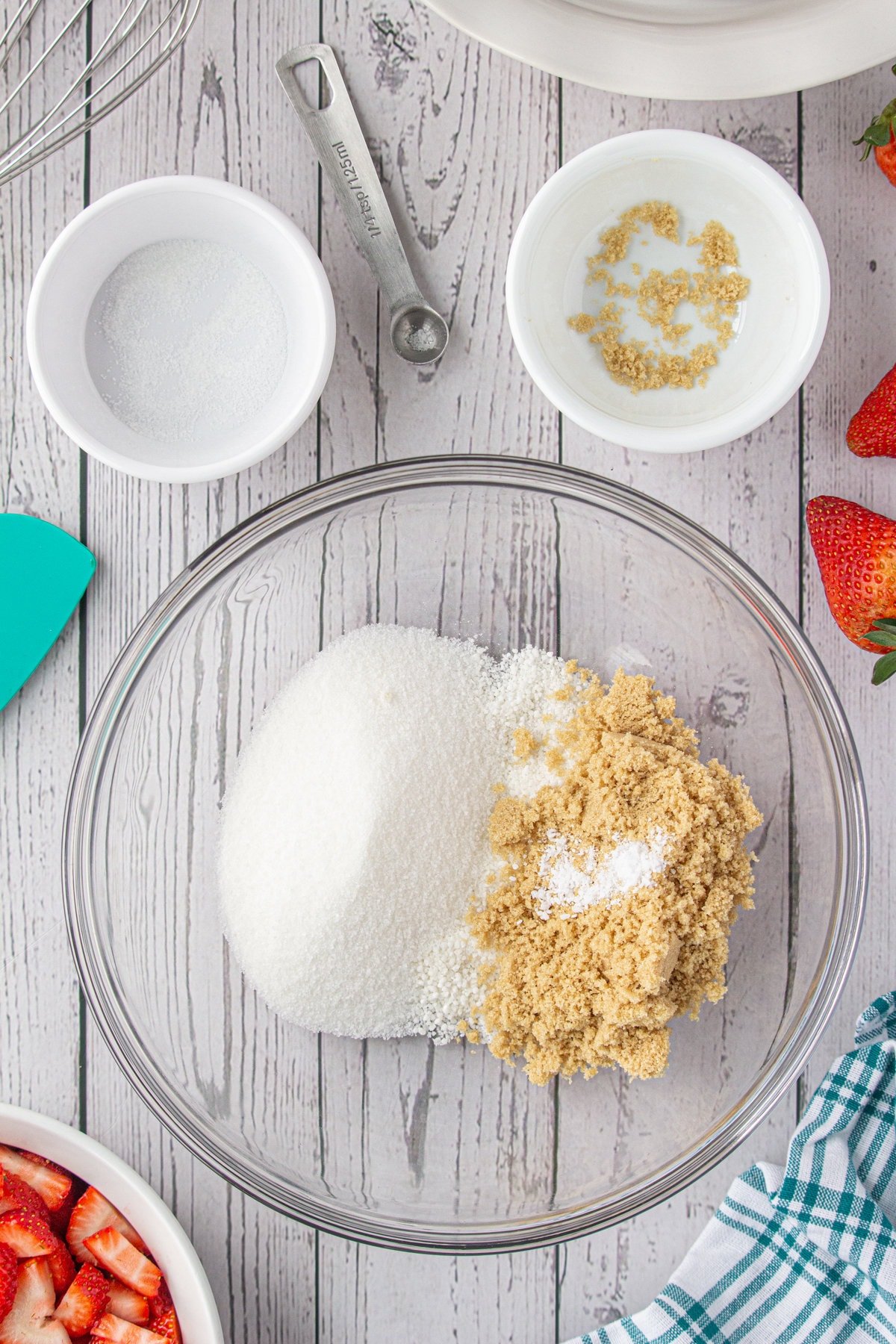 Sugar and tapioca in a glass bowl.