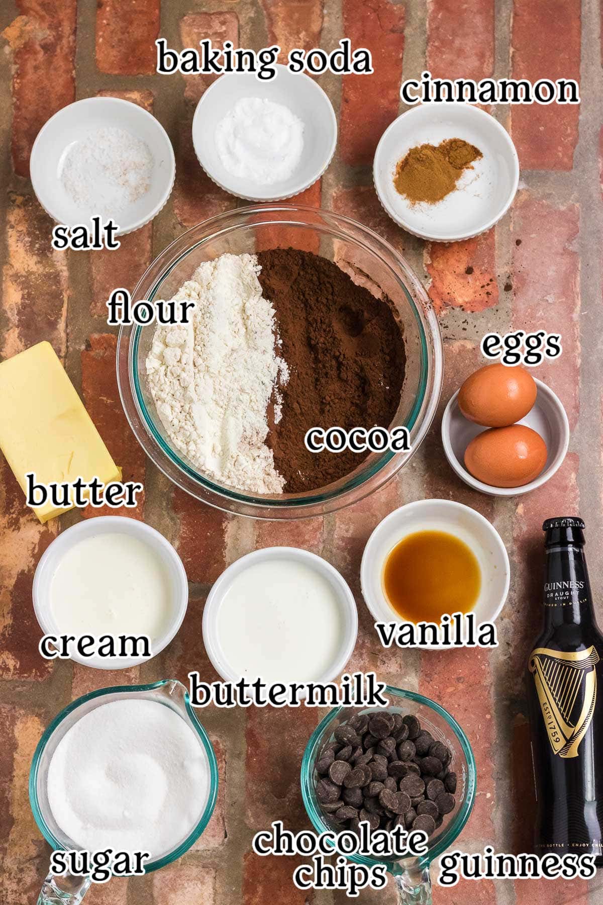 Ingredients for Guinness Chocolate Bundt Cake.