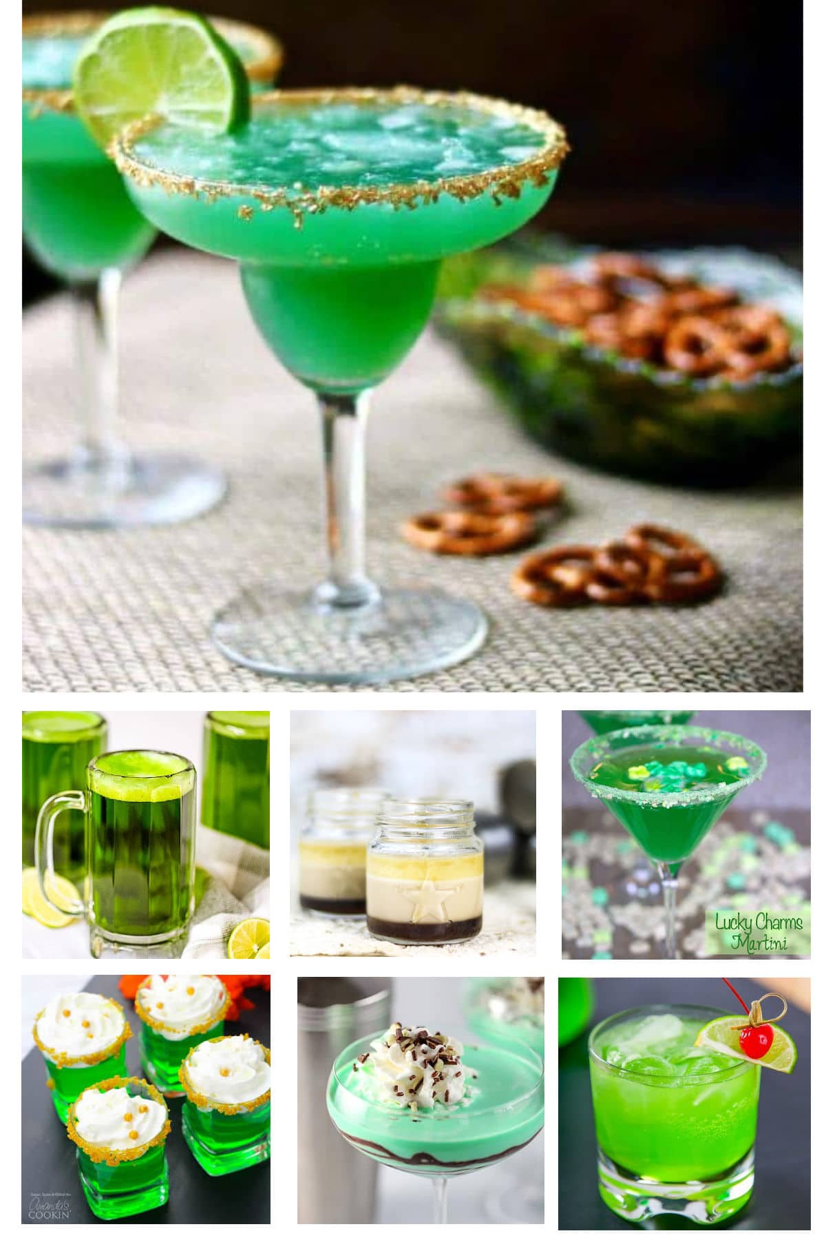 A collage of St. Patrick's Day cocktail images.