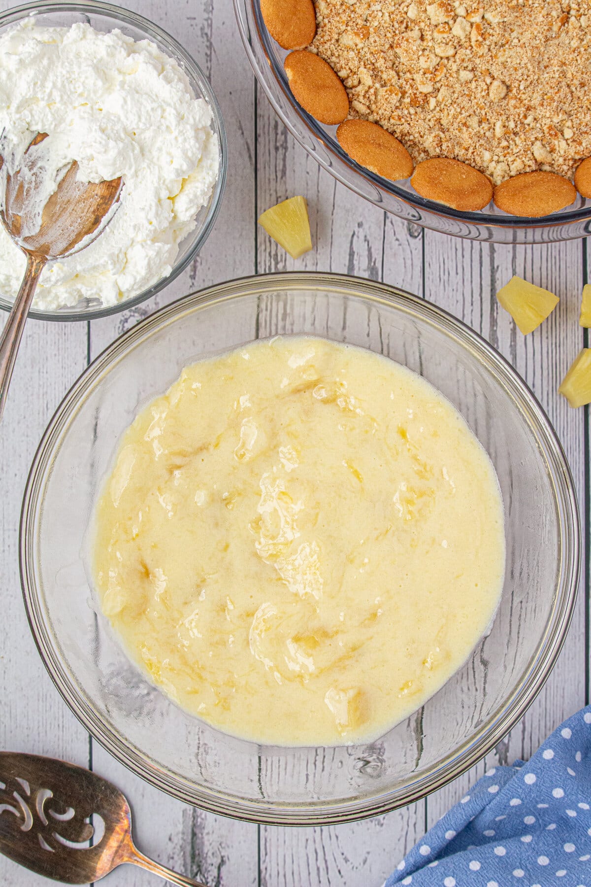 Pineapple folded into the pie filling.