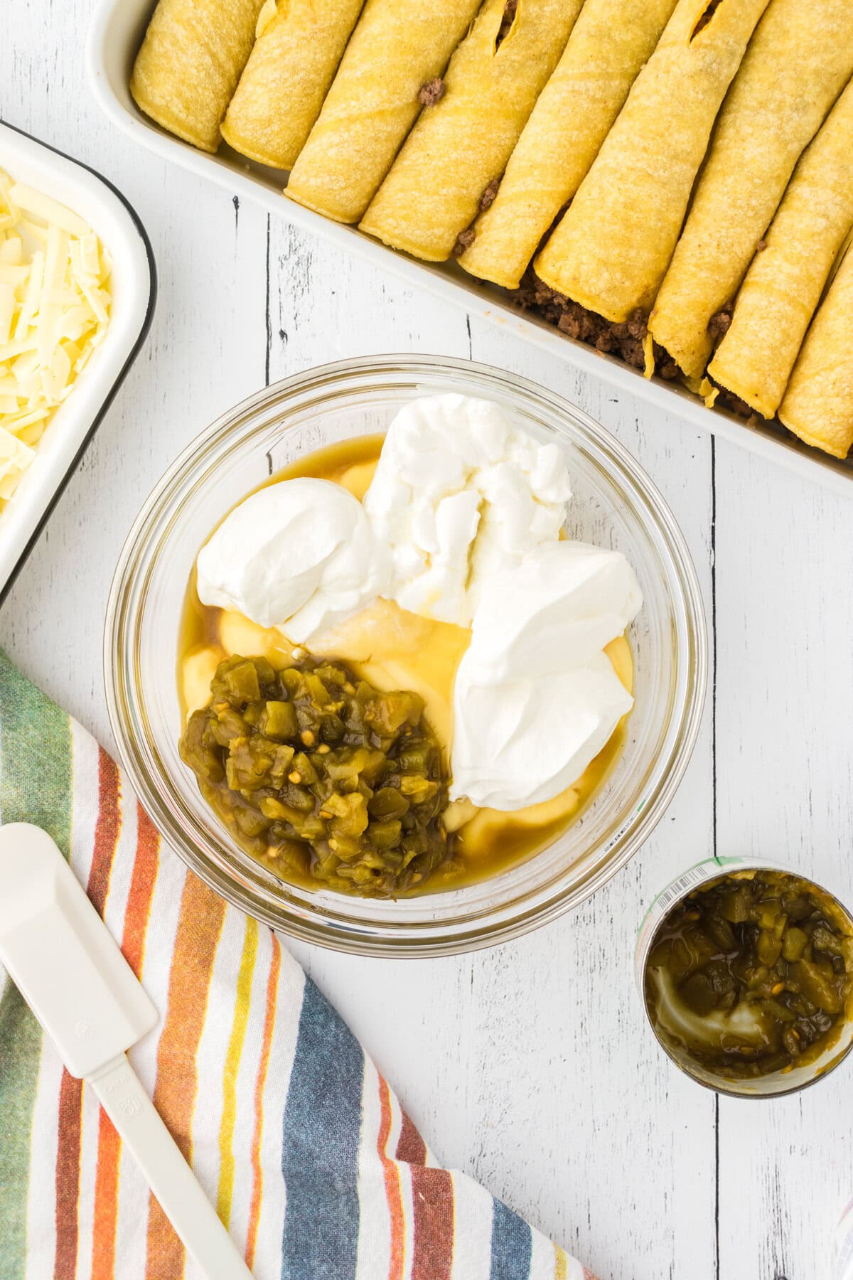 Enchilada sauce ingredients in a mixing bowl.
