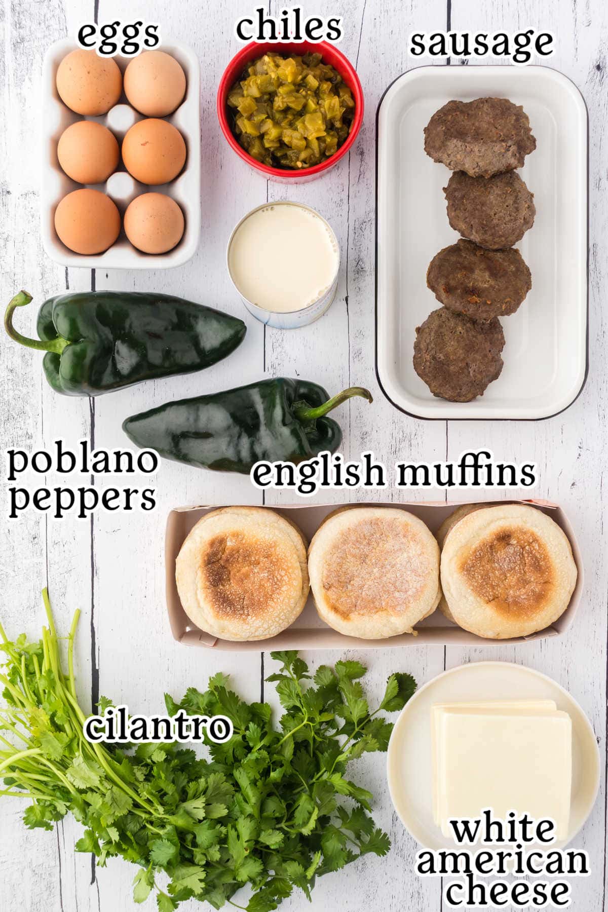 Labeled ingredients for this recipe on a white board.