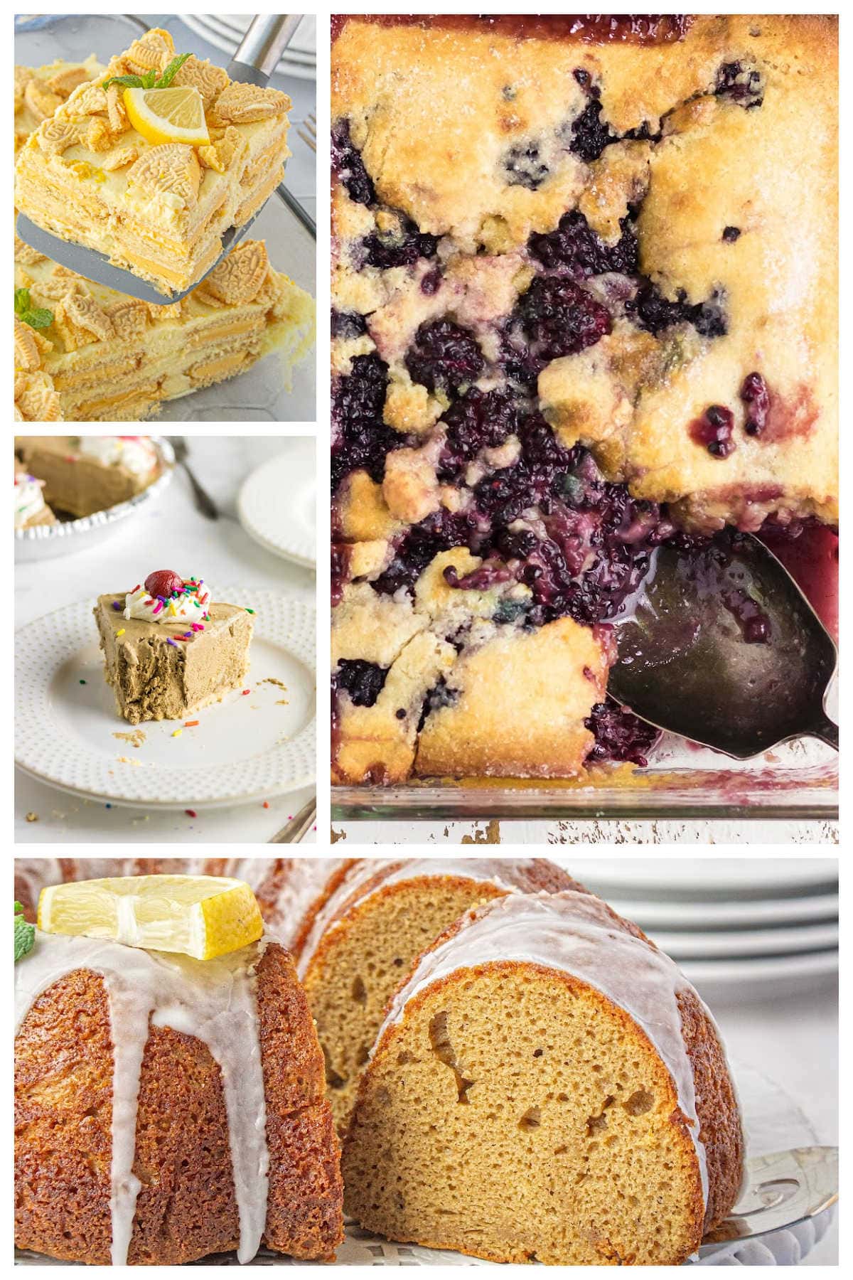 A collage of desserts that would be good with bbq and at backyard cookouts.