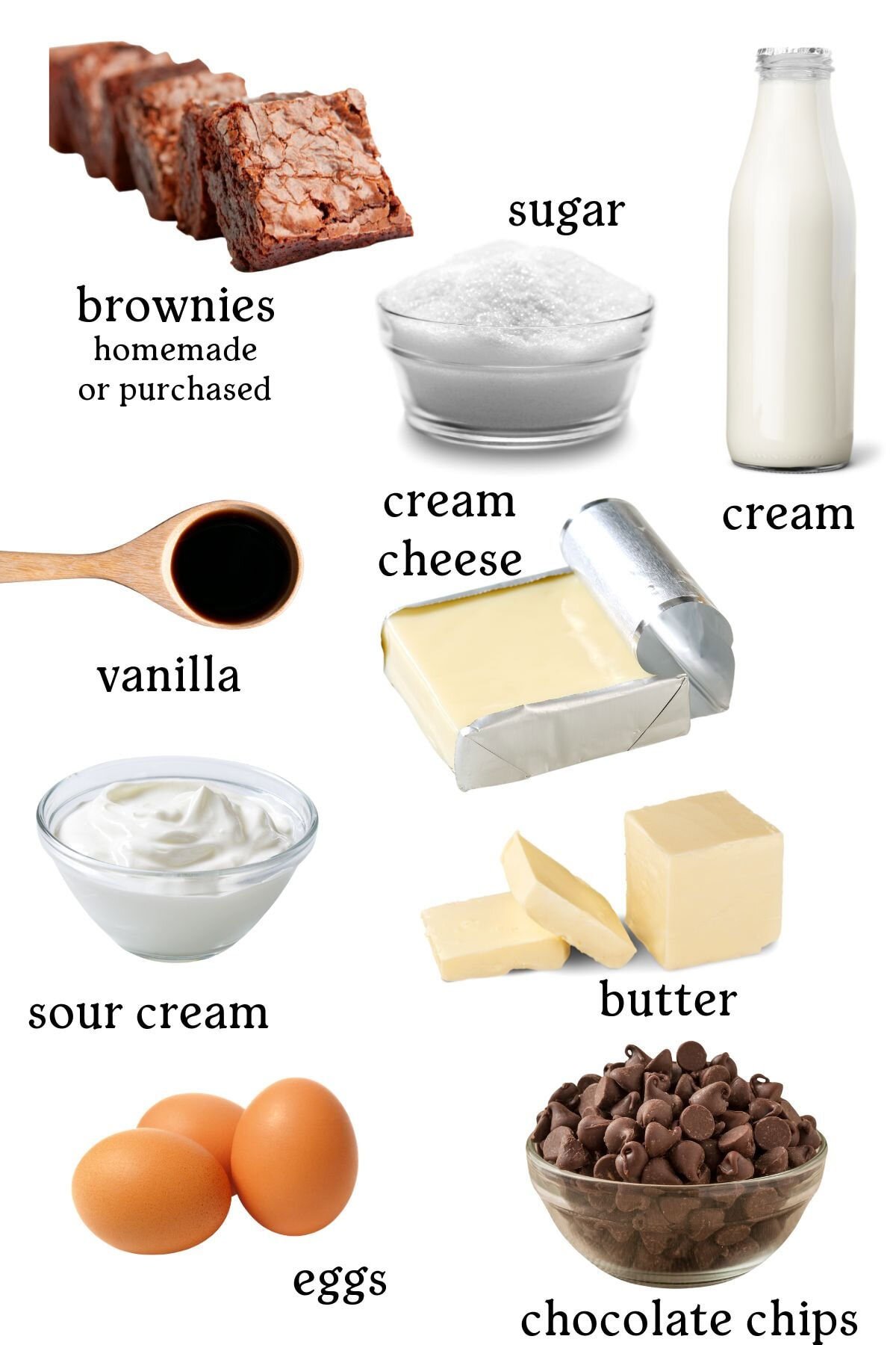 Labeled ingredients for this cheesecake.