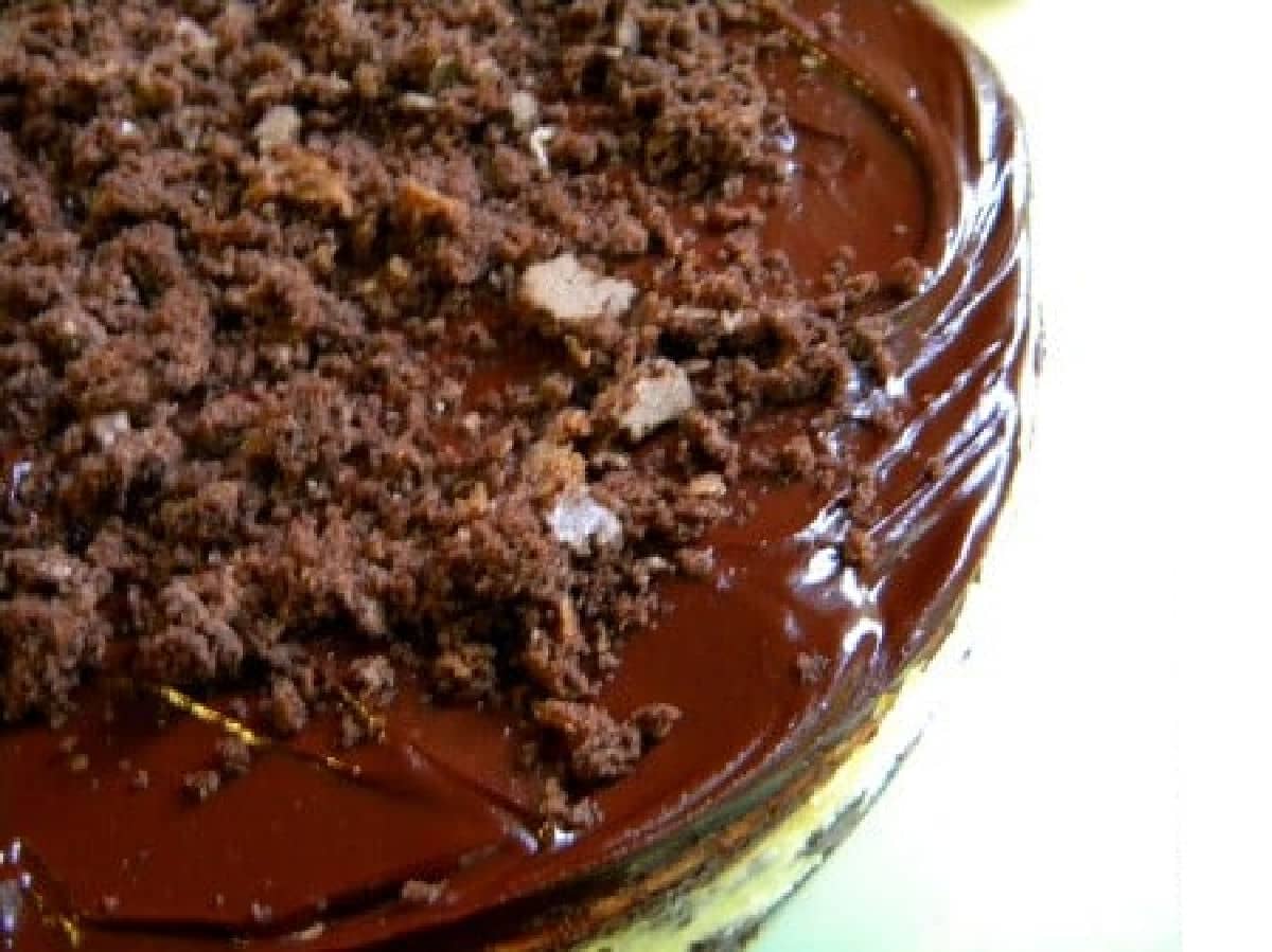 Closeup of the brownie cheesecake top.