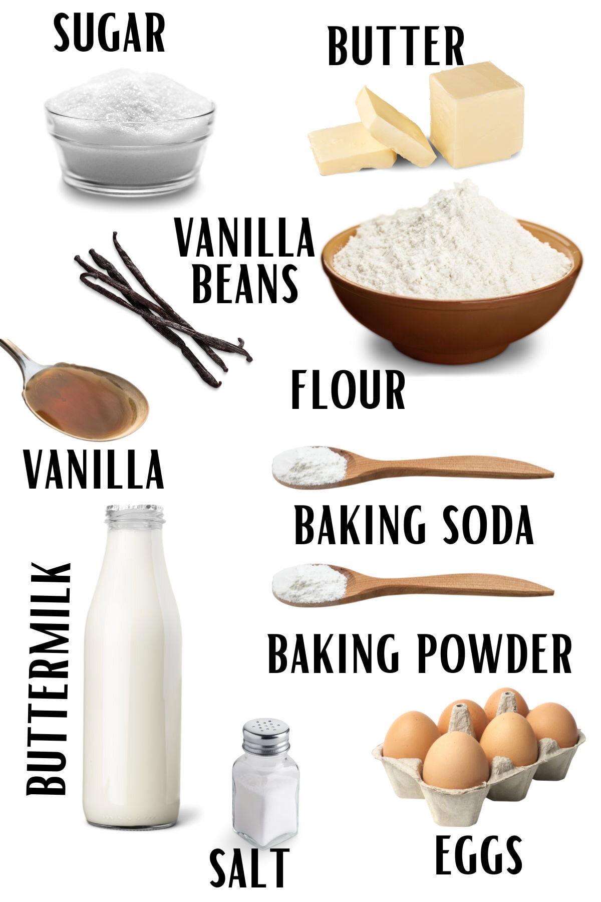 Labeled ingredients for french vanilla cupcakes.
